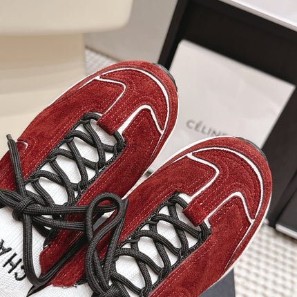 CHANEL 26S PLATFORM SNEAKERS 30 MM IN RED SUEDE WITH WHITE FABRIC