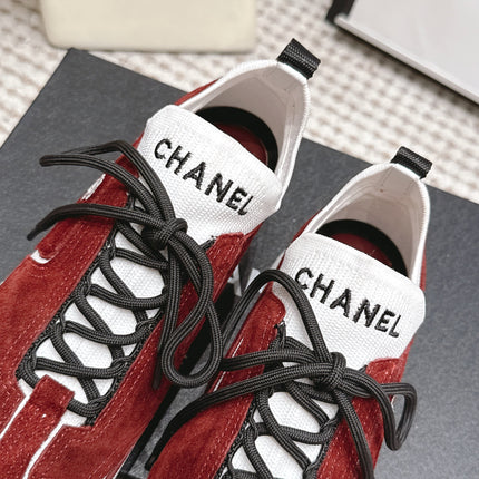CHANEL 26S PLATFORM SNEAKERS 30 MM IN RED SUEDE WITH WHITE FABRIC
