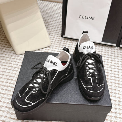 CHANEL 26S PLATFORM SNEAKERS 30 MM IN BLACK SUEDE WITH WHITE FABRIC