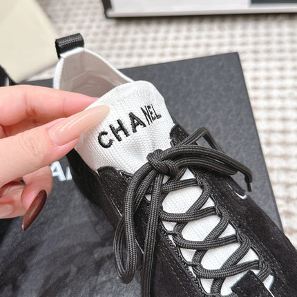 CHANEL 26S PLATFORM SNEAKERS 30 MM IN BLACK SUEDE WITH WHITE FABRIC