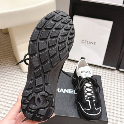 CHANEL 26S PLATFORM SNEAKERS 30 MM IN BLACK SUEDE WITH WHITE FABRIC