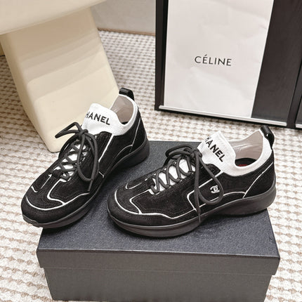 CHANEL 26S PLATFORM SNEAKERS 30 MM IN BLACK SUEDE WITH WHITE FABRIC