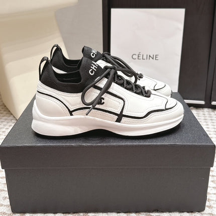 CHANEL 26S PLATFORM SNEAKERS 30 MM IN WHITE CALFSKIN WITH BLACK FABRIC