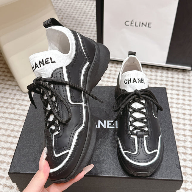 CHANEL 26S PLATFORM SNEAKERS 30 MM IN BLACK CALFSKIN WITH WHITE FABRIC