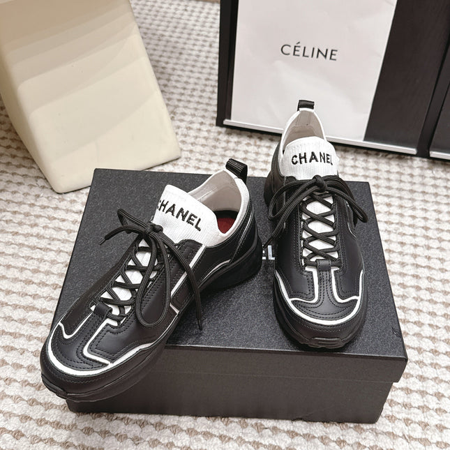 CHANEL 26S PLATFORM SNEAKERS 30 MM IN BLACK CALFSKIN WITH WHITE FABRIC