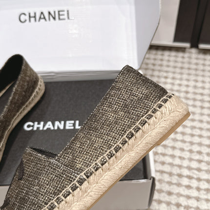CHANEL 26S SLIP ONS IN GOLD BRONZE MIX BLACK FABRIC