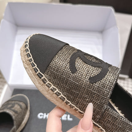 CHANEL 26S SLIP ONS IN GOLD BRONZE MIX BLACK FABRIC