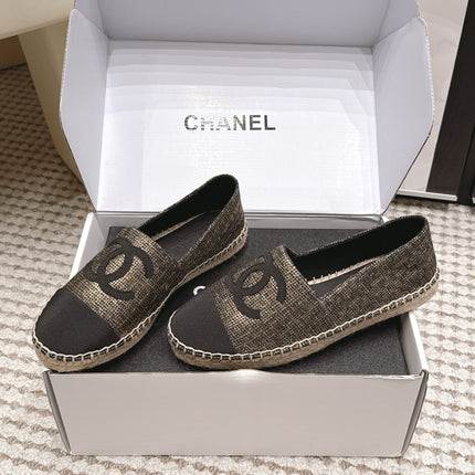 CHANEL 26S SLIP ONS IN GOLD BRONZE MIX BLACK FABRIC