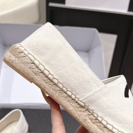 CHANEL 26S ESPADRILLE SLIP-ONS IN WHITE MIX BLACK SUEDE