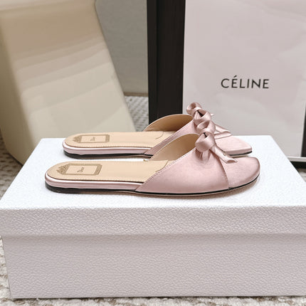 DIOR 26S FLAT SANDAL IN PINK SATIN WITH BOW