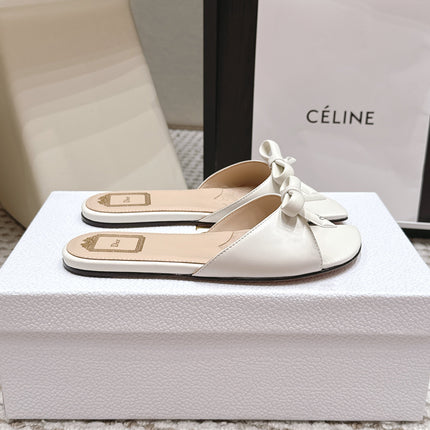 DIOR 26S FLAT SANDAL IN IVORY WHITE CALFSKIN WITH BOW