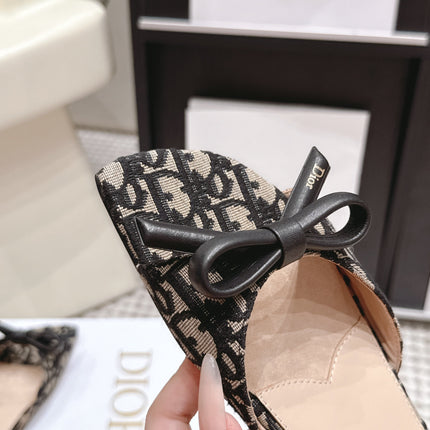 DIOR 26S FLAT SANDAL IN BLACK DIOR OBLIQUE JACQUARD WITH BOW