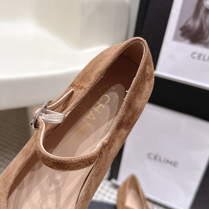 CHANEL 26S SQUARE TOE MARY JANE FLATS IN BROWN SUEDE