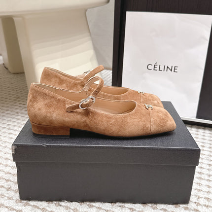 CHANEL 26S SQUARE TOE MARY JANE FLATS IN BROWN SUEDE
