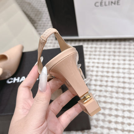 CHANEL 26S HIGH HEEL SLINGBACKS 80 MM IN BEIGE PATENT