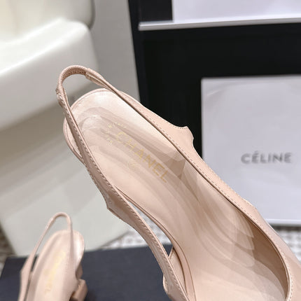 CHANEL 26S HIGH HEEL SLINGBACKS 80 MM IN BEIGE PATENT