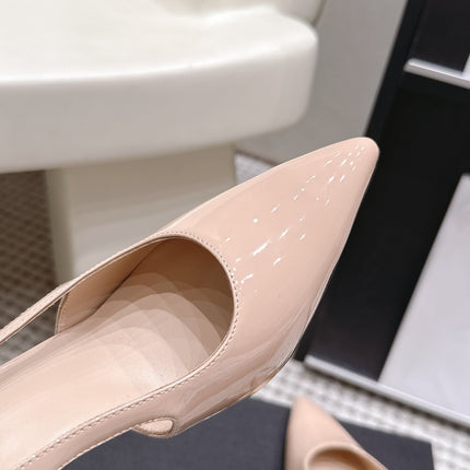 CHANEL 26S HIGH HEEL SLINGBACKS 80 MM IN BEIGE PATENT