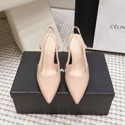 CHANEL 26S HIGH HEEL SLINGBACKS 80 MM IN BEIGE PATENT