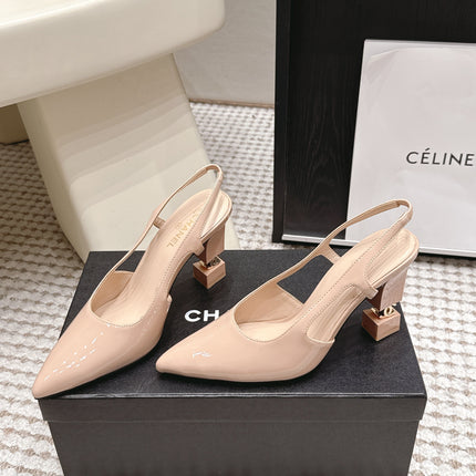 CHANEL 26S HIGH HEEL SLINGBACKS 80 MM IN BEIGE PATENT