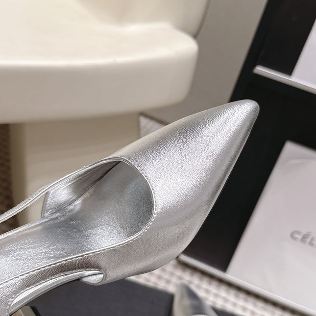 CHANEL 26S HIGH HEEL SLINGBACKS 80 MM IN SILVER PATENT