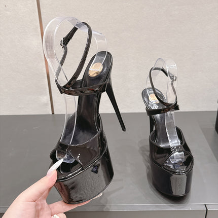 YSL 26S PLATFORM SANDALS 155 MM IN BLACK PATENT LEATHER