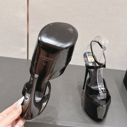 YSL 26S PLATFORM SANDALS 155 MM IN BLACK PATENT LEATHER