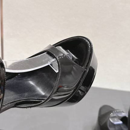 YSL 26S PLATFORM SANDALS 155 MM IN BLACK PATENT LEATHER
