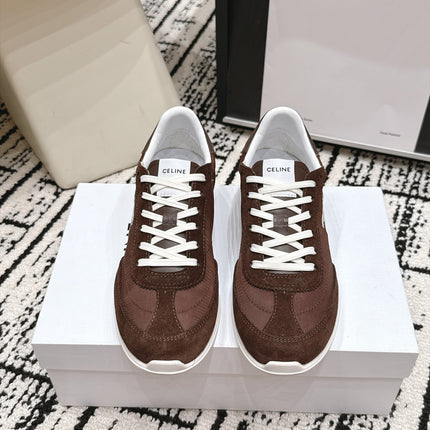 CELINE 26S LOW TOP SNEAKERS IN BROWN FABRIC AND SUEDE