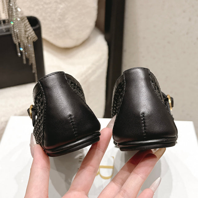 THE ROW 26S MARY JANE FLATS IN BLACK CALFSKIN AND MESH