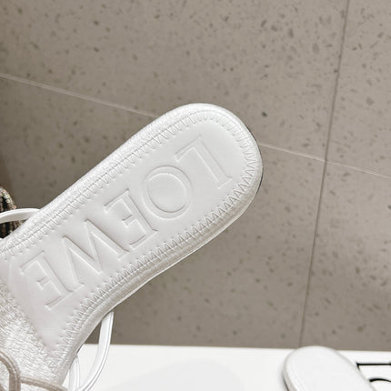 LOEWE 26S BRAIDED CAGE SLIDE SANDALS IN WHITE CALFSKIN