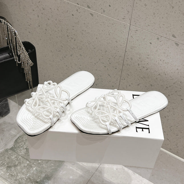 LOEWE 26S BRAIDED CAGE SLIDE SANDALS IN WHITE CALFSKIN