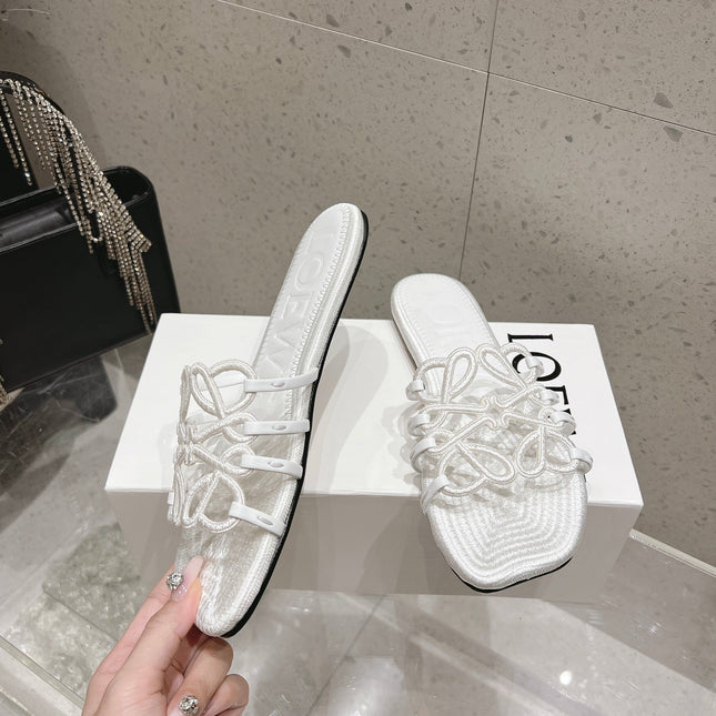 LOEWE 26S BRAIDED CAGE SLIDE SANDALS IN WHITE CALFSKIN