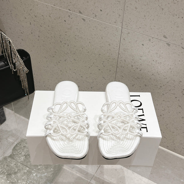 LOEWE 26S BRAIDED CAGE SLIDE SANDALS IN WHITE CALFSKIN