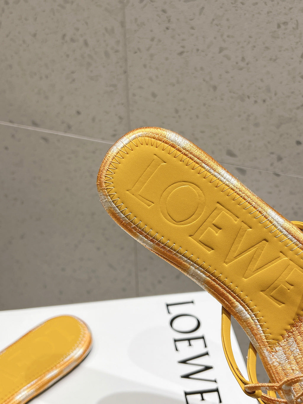 LOEWE 26S BRAIDED CAGE SLIDE SANDALS IN YELLOW CALFSKIN