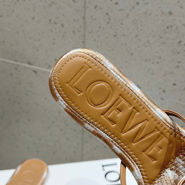 LOEWE 26S BRAIDED CAGE SLIDE SANDALS IN TAN BROWN CALFSKIN