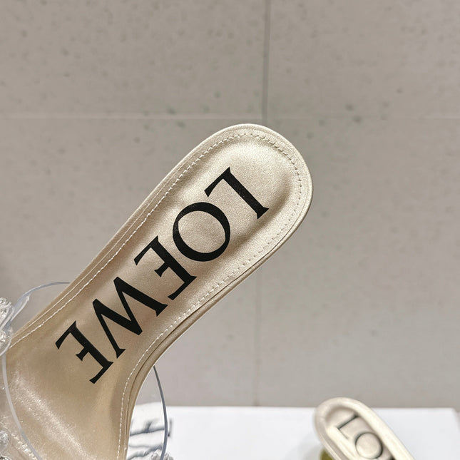 LOEWE 26S MULE HEELS 45MM IN GOLD PVC WITH CRYSTAL FLORAL