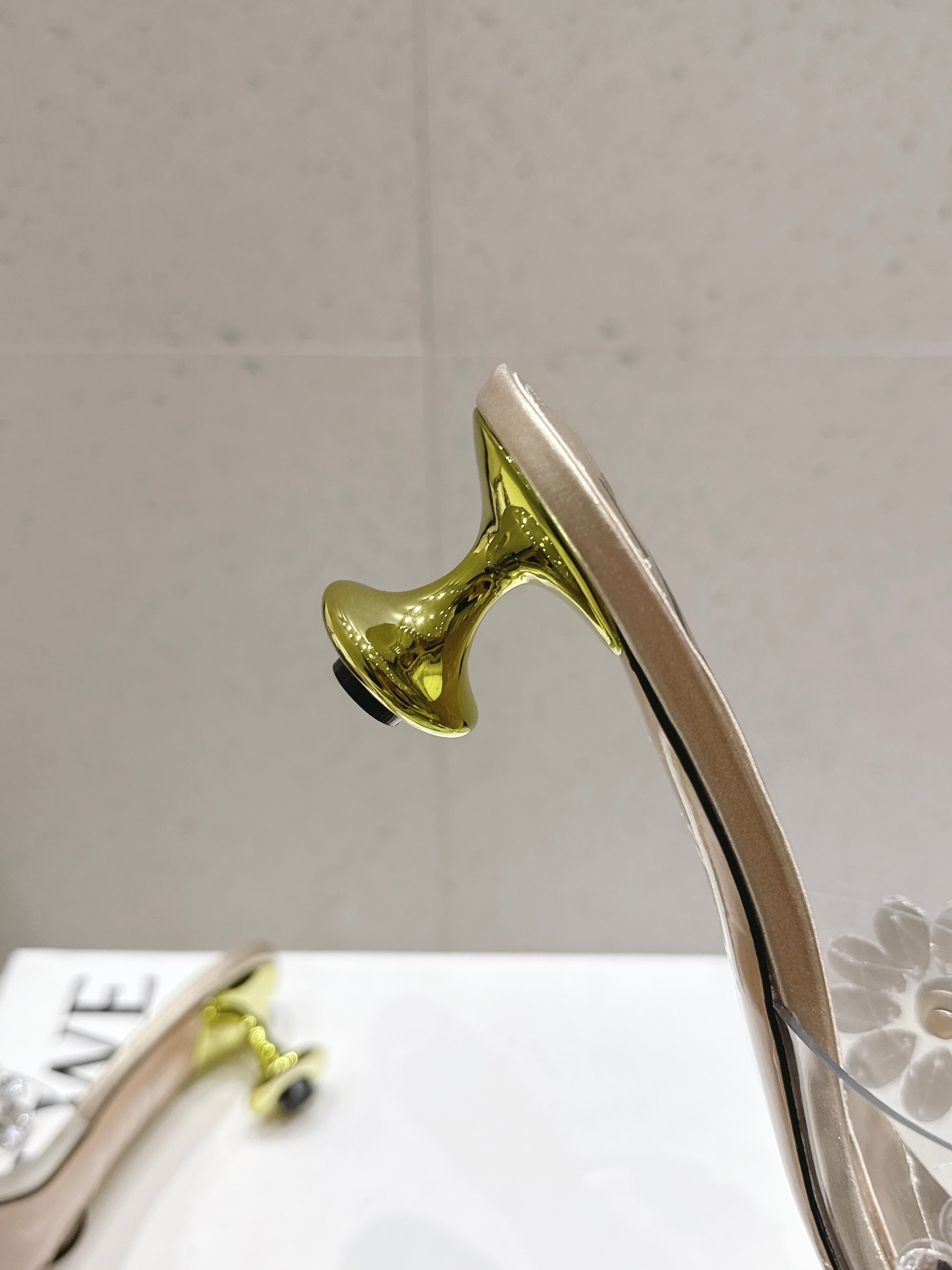 LOEWE 26S MULE HEELS 45MM IN GOLD PVC WITH CRYSTAL FLORAL