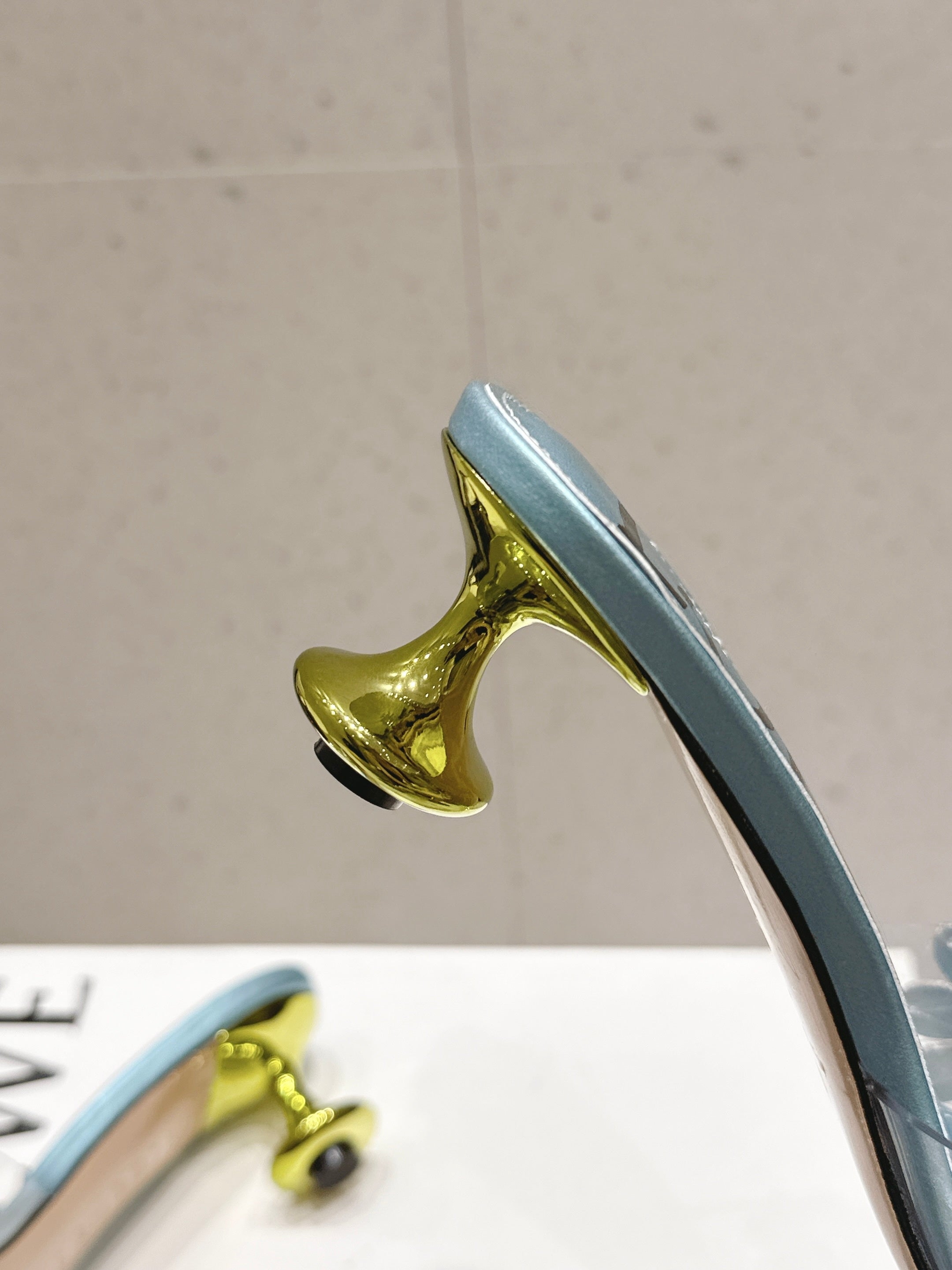 LOEWE 26S MULE HEELS 45MM IN LIGHT BLUE PVC WITH CRYSTAL FLORAL