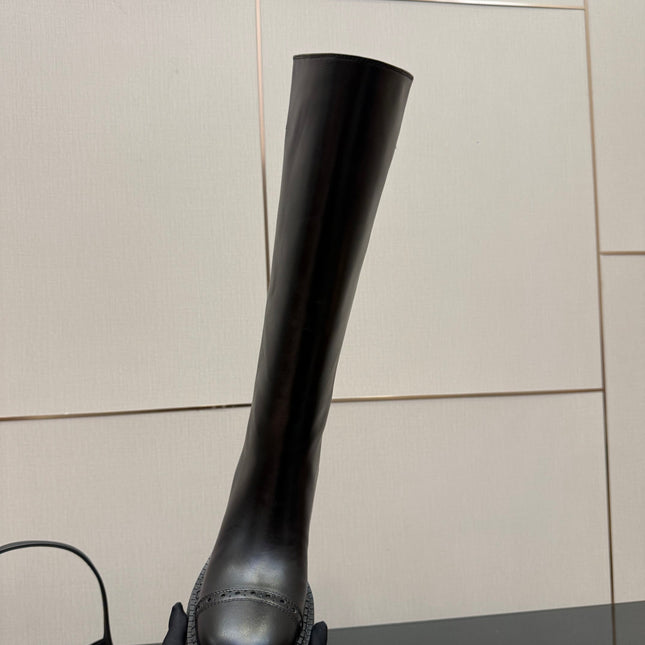 MIUMIU 25S KNEE-HIGH BOOTS IN BLACK CALFSKIN