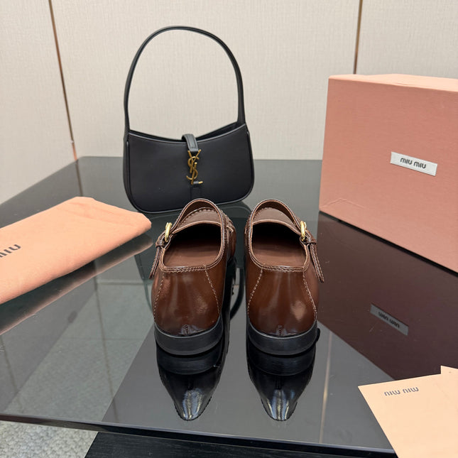 MIUMIU 25S LOAFERS WITH STRAP IN DARK BROWN LAMBSKIN