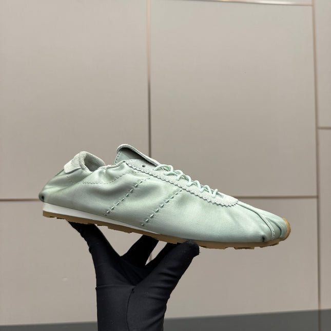 MIUMIU 25S SNEAKERS IN POWDER BLUE PLUME SATIN