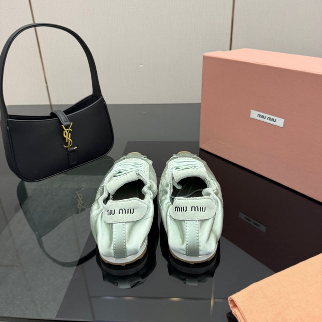 MIUMIU 25S SNEAKERS IN POWDER BLUE PLUME SATIN