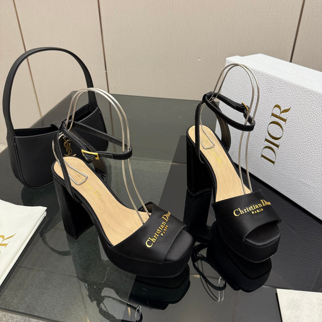DIOR 26S HIGH HEEL SANDALS 120 MM IN BLACK SATIN