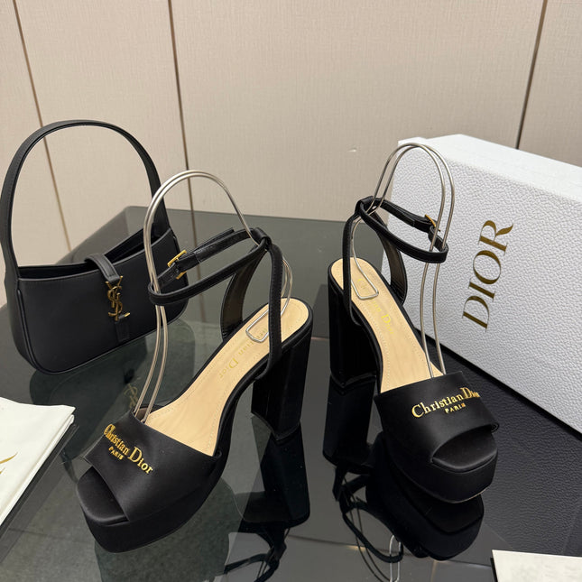 DIOR 26S HIGH HEEL SANDALS 120 MM IN BLACK SATIN