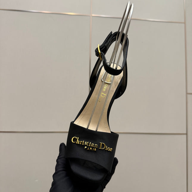 DIOR 26S HIGH HEEL SANDALS 120 MM IN BLACK SATIN