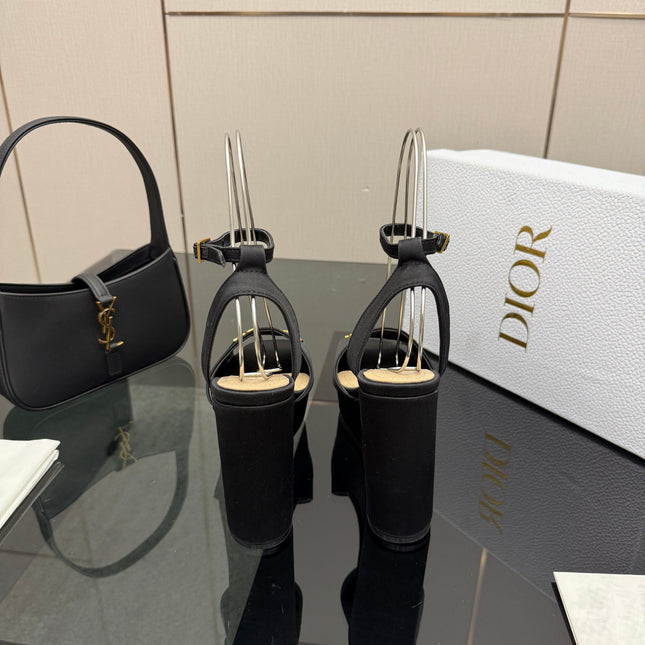 DIOR 26S HIGH HEEL SANDALS 120 MM IN BLACK SATIN