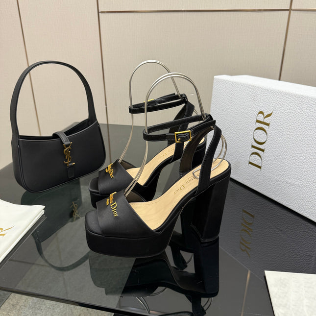 DIOR 26S HIGH HEEL SANDALS 120 MM IN BLACK SATIN