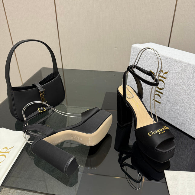 DIOR 26S HIGH HEEL SANDALS 120 MM IN BLACK SATIN