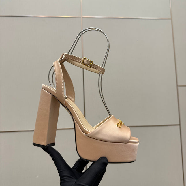 DIOR 26S HIGH HEEL SANDALS 120 MM IN NUDE BEIGE SATIN