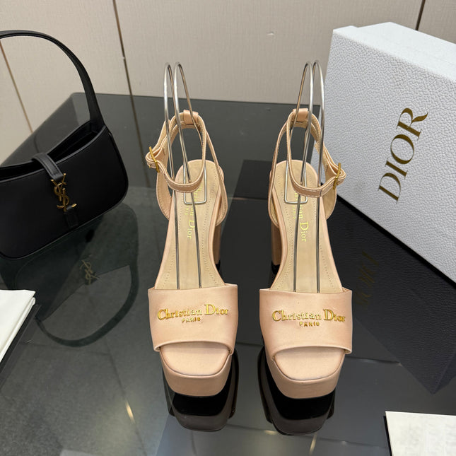 DIOR 26S HIGH HEEL SANDALS 120 MM IN NUDE BEIGE SATIN